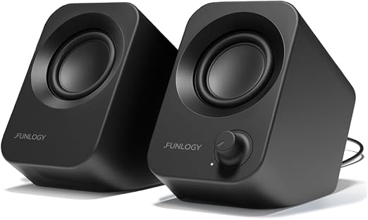 FUNLOGY Speaker Plus - 14W Stereo PC Speakers, Dual Amplifiers & DSP Tuned, USB-C Powered, 3.5mm AUX, Compact Desktop Speakers with 30° Tilt, for PC, Laptop, Monitor & Gaming,Black