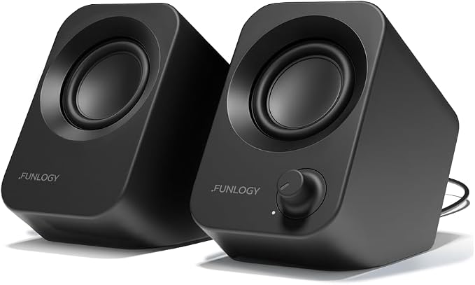 FUNLOGY Speaker Plus - 14W Stereo PC Speakers, Dual Amplifiers & DSP Tuned, USB-C Powered, 3.5mm AUX, Compact Desktop Speakers with 30° Tilt, for PC, Laptop, Monitor & Gaming,Black