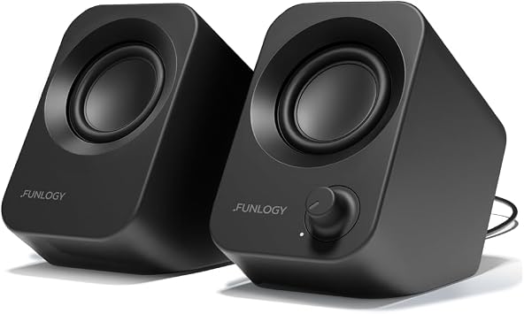 FUNLOGY Speaker Plus - 14W Stereo PC Speakers, Dual Amplifiers & DSP Tuned, USB-C Powered, 3.5mm AUX, Compact Desktop Speakers with 30° Tilt, for PC, Laptop, Monitor & Gaming,Black