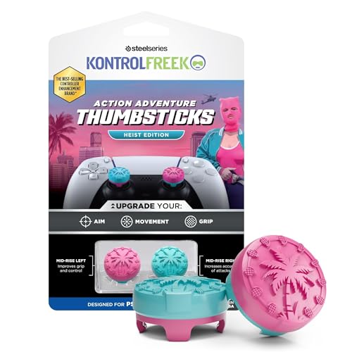 KontrolFreek Performance Thumbsticks - Heist Edition - For Playstation 5 (PS5) and Playstation 4 (PS4) Controller - Blue/Pink