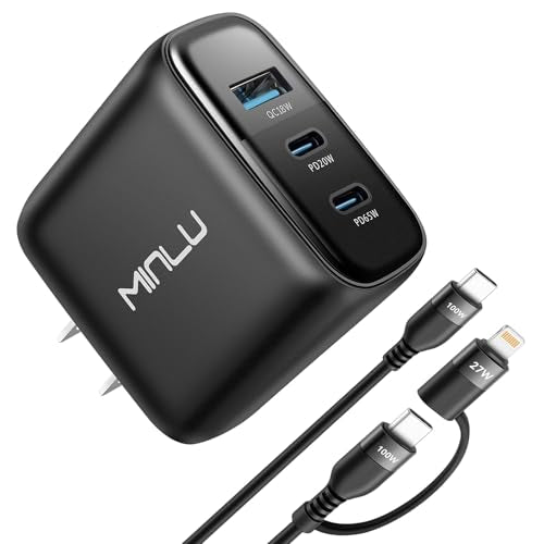 MINLU 65W USB C Charger Block,GaN 3-Port Compact Fast PPS Type C Wall Charger with 6Ft 100W 2 in 1 USB-C/L Cable,Fast Charging for MacBook Pro/Air,iPad,iPhone 17/16/15 and More Series,Galaxy S24 UItra - Image 2