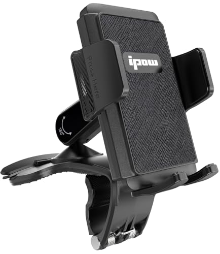 IPOW Car Dashboard Phone Clip Holder, 360 Degrees Rotation Dash Steering Wheel Phone Clamp Mount Compatible with iPhone 15 14 13 Pro Max and 4-7 Inch Smartphones (NOT Universal - Please Check)