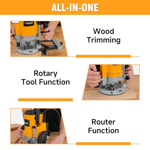 Hoteche Wood Router 2400W Power Router for woodworking Fixed Base Routing Machine with 1/4", 1/2" and 12mm Collet