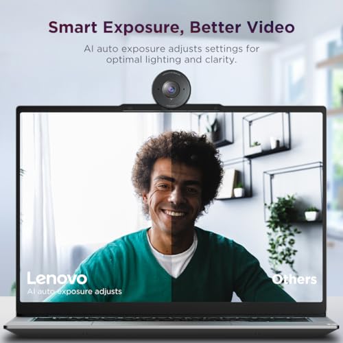 Lenovo FHD Webcam, 1080p Resolution, 30 fps, Dual Noise-Cancelling Microphones, AI Noise Cancellation and Enhanced Image Quality, Physical Privacy Shutter, Microsoft Terms Certified, Black