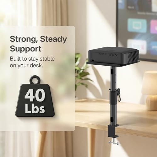 Height/Tilt/Swivel Adjustable Desktop Projector Stand Table for Aurzen Nebula XGIMI VANKYO Jinhoo AuKing Epson and Most Projectors - Desk Projector Stand Clamp on Desktop Wr Headphone Holder, Single