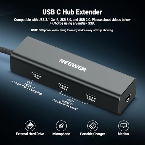NEEWER 4 in 1 USB C Hub Dock Dongle Extender with Cold Shoe Mount, PS030E