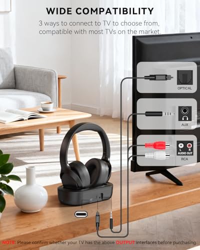 ANSTEN Wireless Headphones for TV Watching with Digital Optical RCA AUX 3.5 MM Transmitter Charging Dock