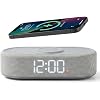Fabric Digital Alarm Clock for Bedroom, Wireless Charging, Grey