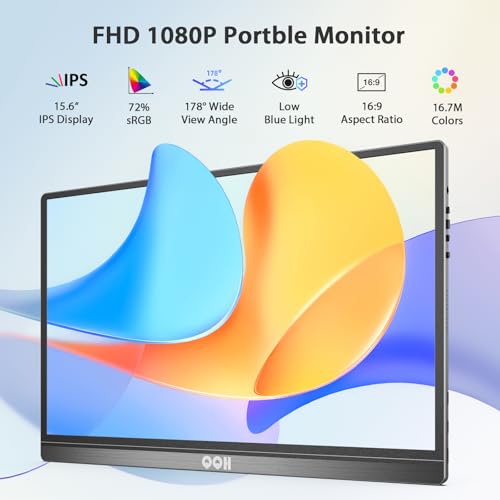 QQH Portable Monitor 15.6inch FHD 1080P USB C HDMI Alloy Travel Computer Monitor with w/Smart Cover & Built-in Speaker, Plug&Play Ultra Slim Second External Screen for Laptop PC Phone Mac Xbox PS5/4