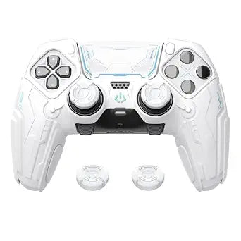 PlayVital for ps5 Edge Controller Silicone Cover Skin - Stellar Mecha Anti-Slip Grip Protector for ps5 Edge Controller with Joystick Cap & Sticker, Shockproof Case - White & Frost Gray