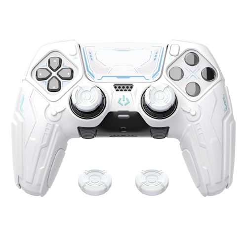 PlayVital for ps5 Edge Controller Silicone Cover Skin - Stellar Mecha Anti-Slip Grip Protector for ps5 Edge Controller with Joystick Cap & Sticker, Shockproof Case - White & Frost Gray