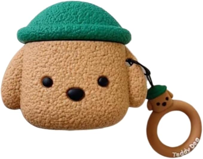 Case Compatible with AirPods 4, Cute Creative Pet Hat Teddy Dog Earphone Case, Puppy Style Soft Silicone Earphone Protection Skin for AirPods4 +Finger Lanyard -Brown