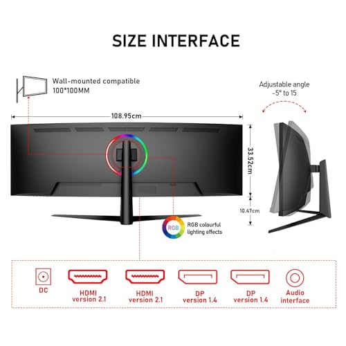 Gawfolk 45 inch Ultra-Wide Curved Gaming 240Hz PC Monitor, DQHD Screen