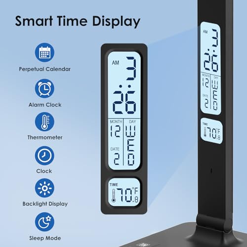Infiway Desk Lamp with USB Charging Port: LED Stepless Dimmable Eye Caring Desk Light for Home Office - 1 Type-C, 1 USB-A Charging Port, 2 AC Power Outlets, Multiple Light Modes for Study and Bedroom