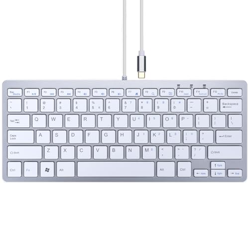 MCSaite Small USB C Keyboard - Plug & Play Compatible Wired Keyboard for Mac mini, MacBook Pro/Air, iMac, iPad, Windows, Chromebook with USBC Port - Compact & Mini USB Type C - Silver