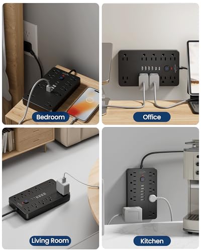 10 FT Surge Protector Power Strip Extension Cord with 10 Outlets & 6 USB