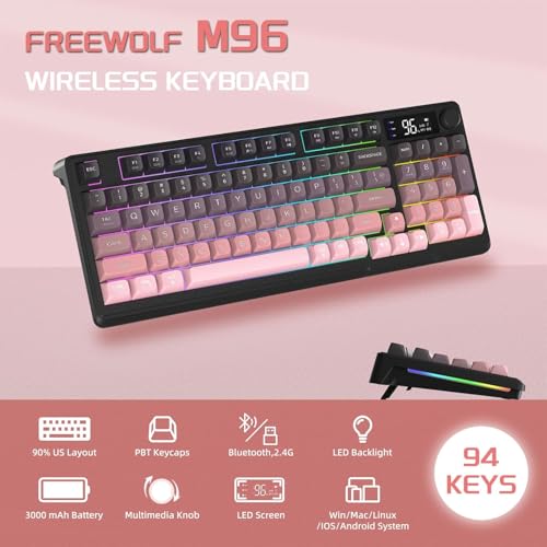 Free wolf M96 Wireless Gaming Keyboard Creamy Membrane 94Key-BlackBerry - Image 3