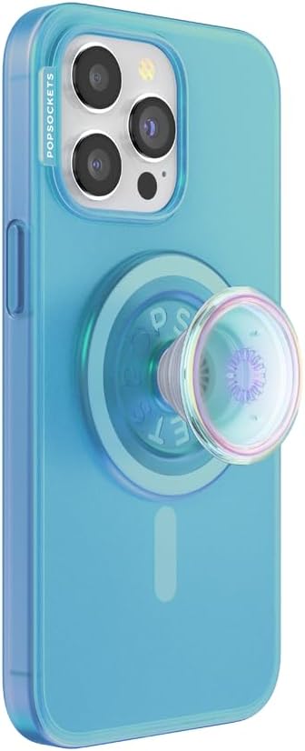 PopSockets iPhone 15 Pro Max Phone Case with MagSafe, Wireless Charging Compatible, Blue - Opalescent Blue