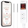 SmartLife/Tuya APP WiFi Temperature Controller with Dual Probes, Smart Digital Thermostat with Two Outlets for Reptile Heat Mat, Greenhouse Seedlings, Homebrew Fermentation, Cooling Fan