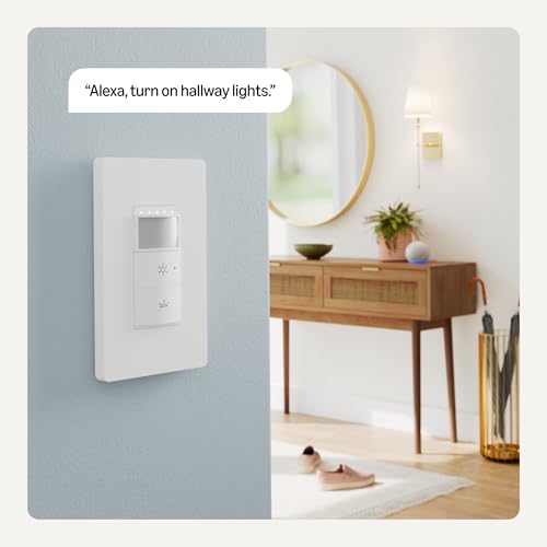 Amazon Basics Smart Motion Sensor Dimmer Switch, Single Pole, Works with Alexa Only, 2.4 GHz Wi-Fi, No Hub Required, Voice Control, Control from Anywhere, 1-Pack, White