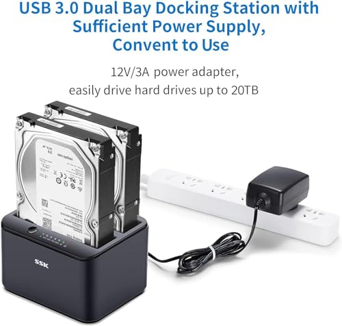 SSK External Hard Drive Docking Station Cloner USB 3.0 to SATA Dual Bay