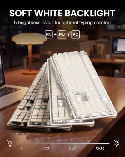 Wireless Keyboard and Mouse Combo, White Backlit, Rechargeable - White - Image 3