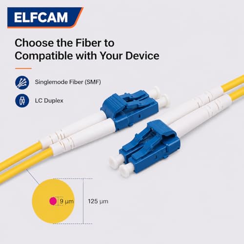Elfcam® Fiber Optic Jumper Cable LC/UPC to LC/UPC OS2 Duplex Single Mode 9/125um (0.5m)
