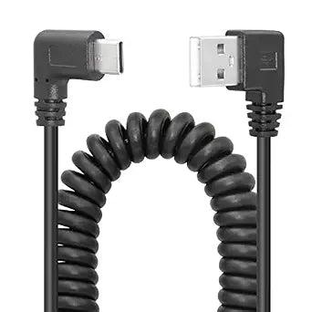 YACSEJAO USB C Charger Cable 90 Degree Coiled USB Type C Cable Fast Charging and Data Sync L Shape Powerline Cord with Most Type C USB Devices, Right Angle