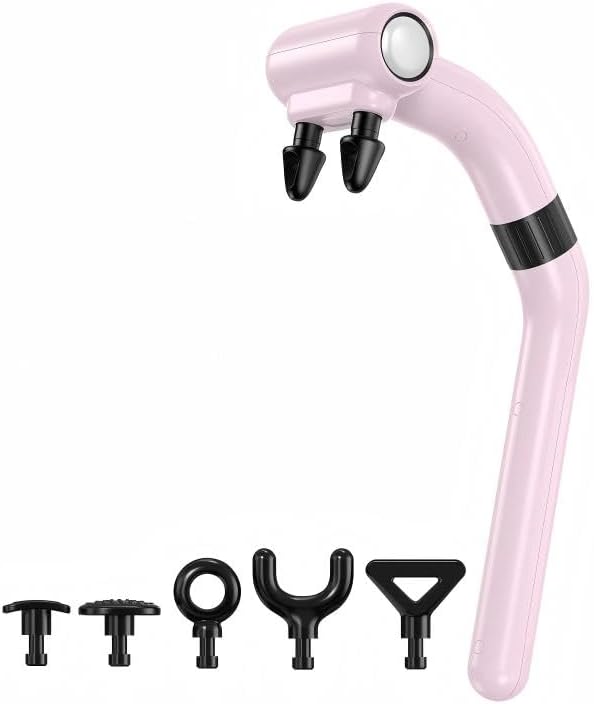 Dual-Head Massage Gun Deep Tissue with Extension Handle, 3-in-1 Detachable Handheld Percussion Back Massager for Muscle Neck Shoulder Body Pain Relief - 6 Speeds Levels (Glossy Pink)