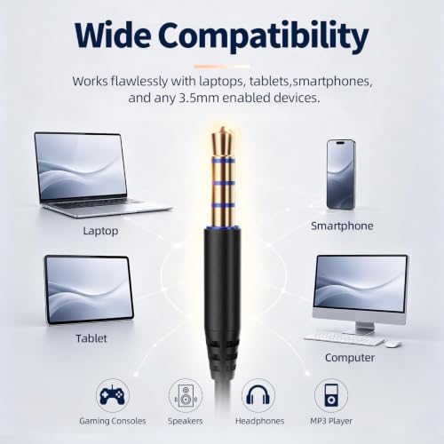 Wired Earbuds with Microphone, 3.5mm Jack, Black | in-Ear Stereo Bass Wired Headphones, Tangle-Free Durable Cord Earphones for Phones, PC, Laptop, Office, Commute