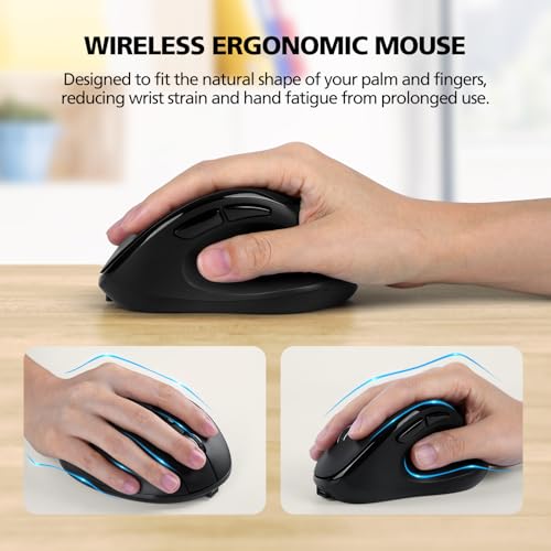 Bluetooth Wireless Mouse Ergonomic Vertical for Laptop Computer Macbook iPad Tablet Rechargeable Silent Click USB Carpal Tunnel Right Hand Compatible with Windows iOS Mac OS Android Black - Image 3
