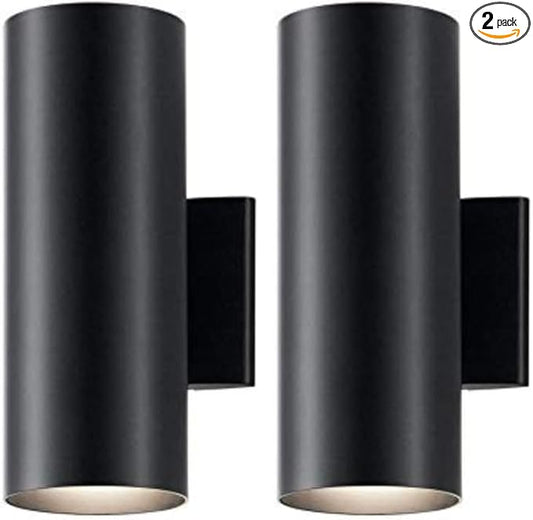 Kichler Cylinders 12" Outdoor Wall Sconce in Black, 2-Light Exterior Wall Light, Cylinder Fixture, (12" H x 5" W), 9244BK (Pack of 2)