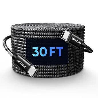 30 Ft USB C to USB C Cable 60W, Extra Long Type C to Type C Fast Charging (𝐍𝐎 𝐃𝐚𝐭𝐚 𝐓𝐫𝐚𝐧𝐬𝐟𝐞𝐫) Nylon Braided USBC to USBC for iPhone 16/15/Samsung Galaxy/Moto/Tablet/Switch