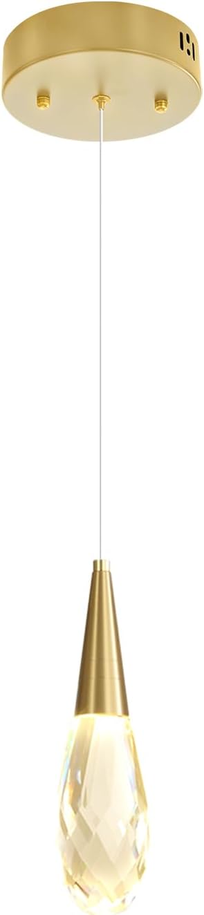 Pendant Light Kitchen Islan 1-Light Gold Small Chandelier Modern Crystal Pendant Light Fixture for Dining Room, Living Room,Bedroom, Foyer
