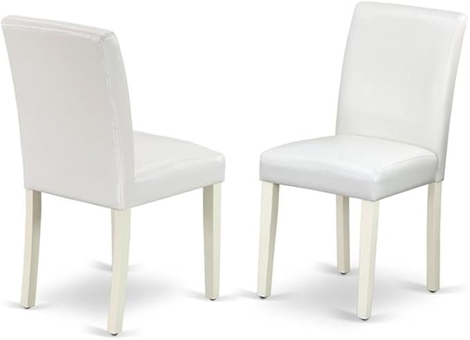 East West Furniture 1NDAB3-LWH-64 3 Piece Kitchen Table Set Contains a Rectangle Dining Room Table with Dropleaf and 2 White Faux Leather Parsons Dining Chairs, 30x48 Inch, Linen White