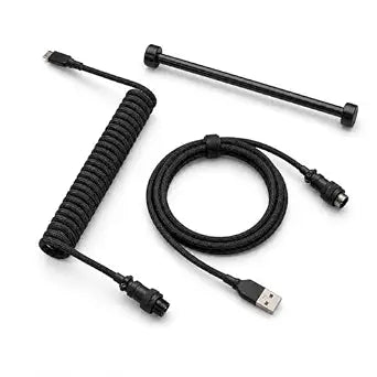 MOSHOU Pro Coiled USB-C Keyboard Cable, Metal Guide Bar & Aviator, Black