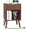 Fultyle Nightstand with Charging Station, Fluted Bedside Table with Storage