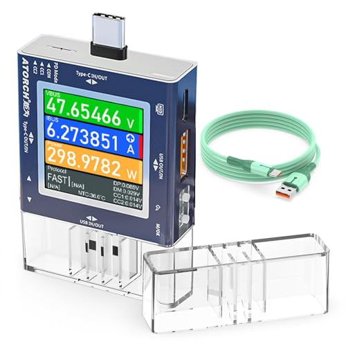 Eversame USB Tester, Type-C/USB 2 in 1 Fast Charging Protocol Voltmeter Power Meter Digital Display Multi-Function Phone Charger Capacity Monitor DC0-50V/0-6.5A, PD2/PD3/PPS/QC2.0/QC3.0/FCP/SCP/AFC