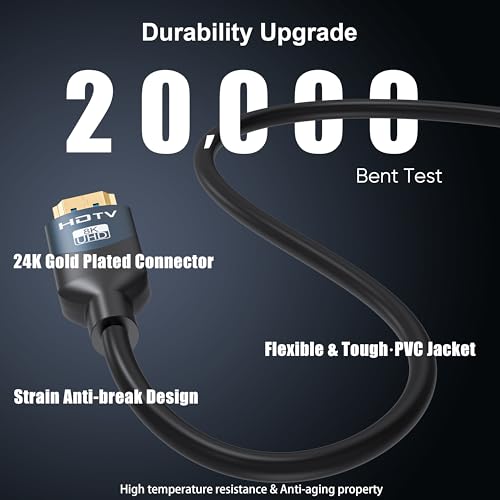 8K HDMI 2.1 Cable 6FT 5-Pack, Ultra High Speed 48Gbps