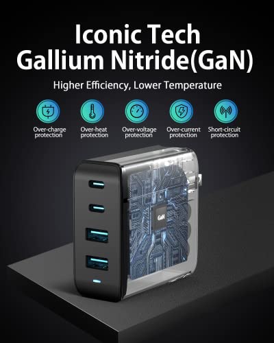 100W USB C Charger, 4 Port GaN Fast Charger Block Foldable Type C Charging Block Fast Charging Block Compatible with MacBook Pro/Air, iPhone 15/14/13/Mini/Pro/Pro Max/Samsung Galaxy(Black) - Image 5