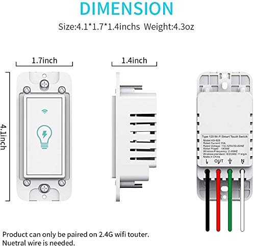 Smart Light Switch, Compatible with Alexa, Google Home IFTTT, App and Voice Control, Timing Function, No Hub Required, Suitable for 2/3/4 Box, Neutral Wire Needs MICMI, 2 Gang 2 Pack