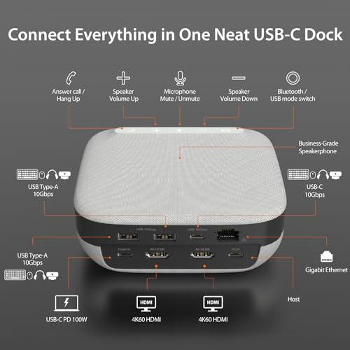 j5create USB-C Dual 4K Speakerphone Dock Pro, Dual 4K HDMI Audio Dock