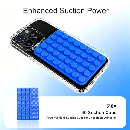 Silicone Double-Sided Suction Phone Case Detachable Mount, Octoobuddyy Sticky Phone Grip Hands-Free Accessories for Selfies & Videos for TikTok Influencers Trending Items for iPhone & Android（Blue）