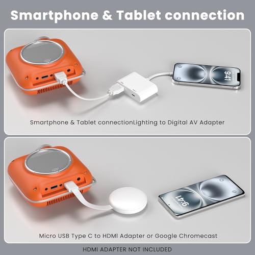 HOMPOW Mini Projector, 1080P Supported Portable Bluetooth projector