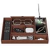 Leather Valet Tray with Wireless Charging Pad - Luxury EDC Nightstand Organizer for Men - Premium Desk Tray for Phone, Watch, Glasses & Keys - Sleek Office Desk Accessories & Gift for Him, Brown