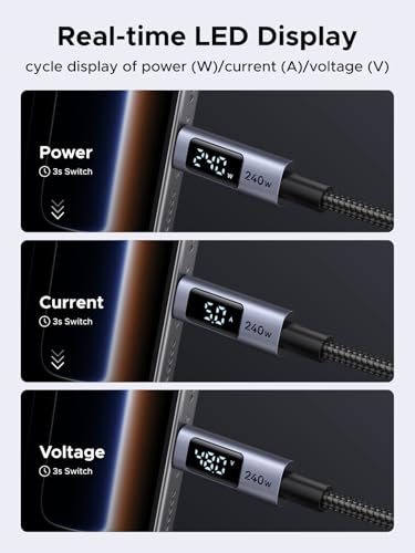 UGREEN 240W USB C Cable with Digital Display, PD 100W Fast Charging, 3.3ft