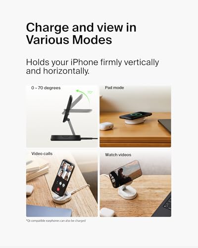 Belkin Qi2 15W Magnetic Wireless Charging Stand, Convertible Fast