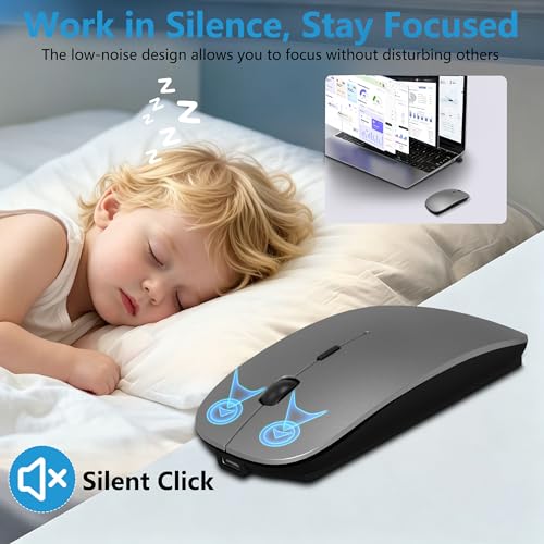 Silm Bluetooth Wireless Mouse for MacBook & iPad with Jiggler, Gray