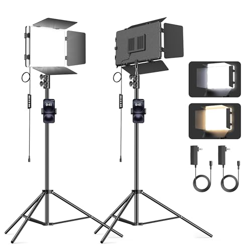 2 Pack LED Video Light Kit 79'' Tripod Light Stand, 30W 3000Lux Photography Light with Barndoor, CRI 98+ 2500K-8500K Studio Lights Panel Podcast Lighting for Video Recording/Game Live Streaming