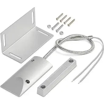 Garage Door Magnetic Contact Sensor, Wired NC, with 15 in Armored Cable